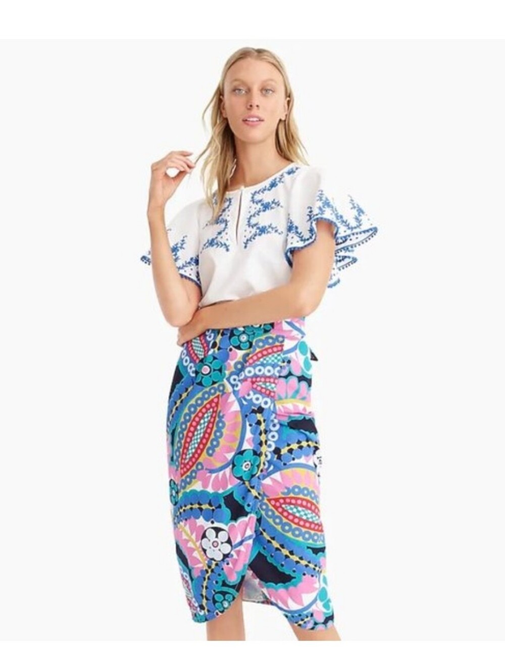 J. Crew Multicolor Floral Print Skirt in Pink, Blue, Yellow Tulip Size 8